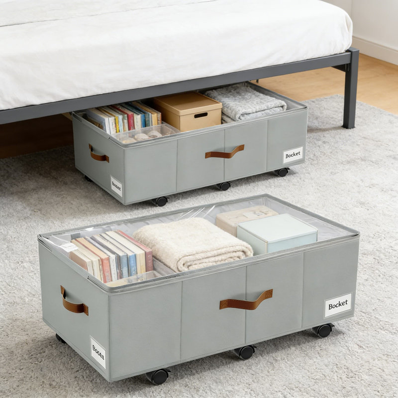 Under Bed Storage Containers With Wheels, 2-Pack Foldable Underbed Drawers For Bedroom Organization, Heavy-Duty Fabric With Sturdy Panels For Blankets, Clothes, Shoes And Seasonal Items
