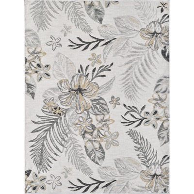 Dahlia Tropical Bouquets Machine Woven Performance Area Rug - Ivory/Brown - 5'3" x 7'