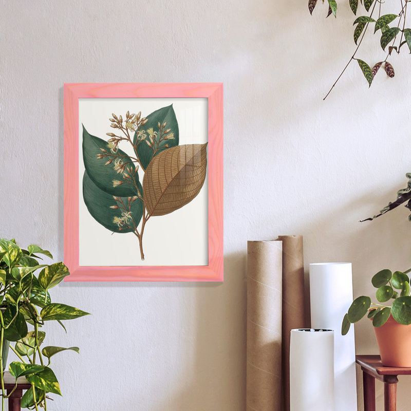 Feuillage d'automne encadré sur papier, H 11 po x l 9 po x P 1 po, Rose