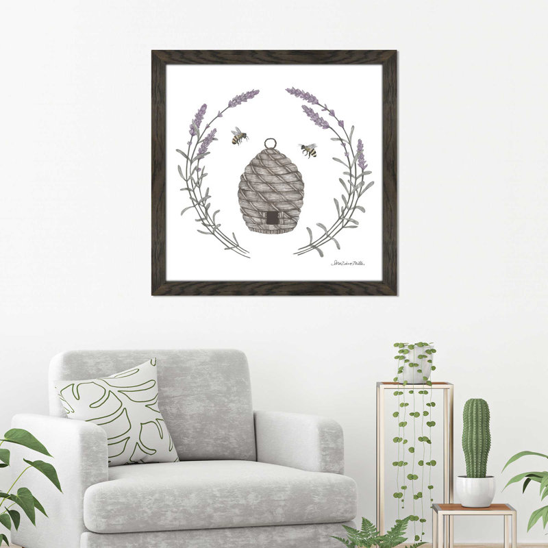 «Happy to Bee Home II», reproduction de dessin, H 21,5 po x l 21,5 po x P 0,75 po, Cadre chocolat patiné