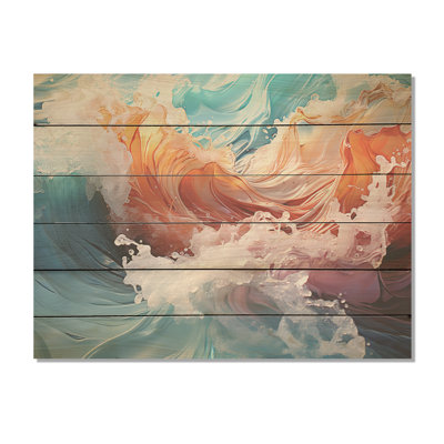 «Beach Waves Fusion I - Coastal Beach», art mural sur bois de pin naturel