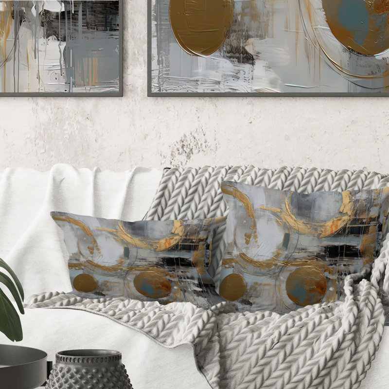 Gold And Grey Radical Simplicity II - Abstract Midcentury Printed Throw Pillow
