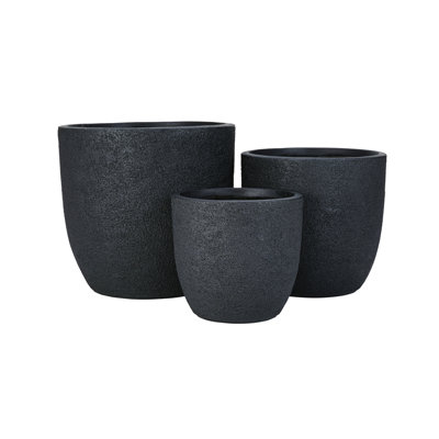 Lightweight Matte Textured Mgo Outdoor Indoor Flower Pot Set Of 3,16.9"+13.9"+11.22" Dia Round Concrete Stackable Planter With Drainage Holes And Rubber Plug,For Garden, Patio, Balcony