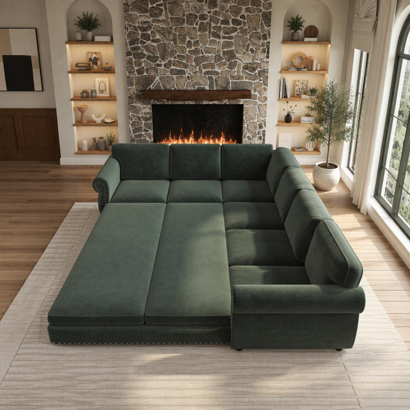 Oversized L-Shaped Convertible Sofa Bed with Removable Cushions