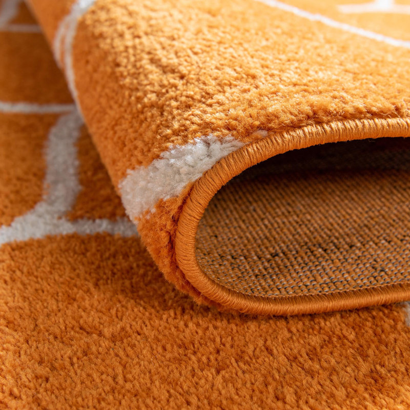 Llanet Geometric Area Rug, Round 4'1", Orange