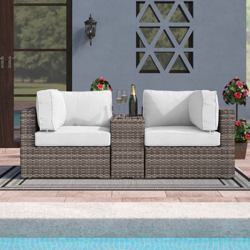 Lazaro Wicker Fully Assembled 2 - Person Seating Group with Sunbrella Cushions, Sunbrella Canvas