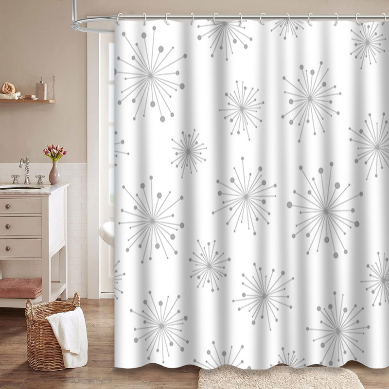 Rideau de douche à motif floral gris et blanc avec 12 crochets, L 72 po x l 72 po