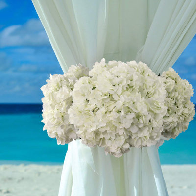 Hydrangea Bush 20 inch Tall With 7 White Mop Heads, Realistic Bush, Faux Floral for Vase Arrangements and Home Decor