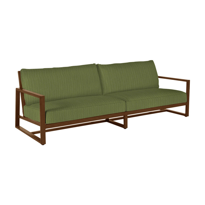 Avondale Aluminum Sofa - Oak, No Welt, Oak, Linen Forest