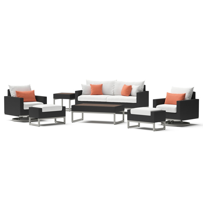 Milo Motion 7 Piece Rattan Sunbrella Sofa Set with Cushions, Brown, Canvas Spa Sunbrella® Canvas