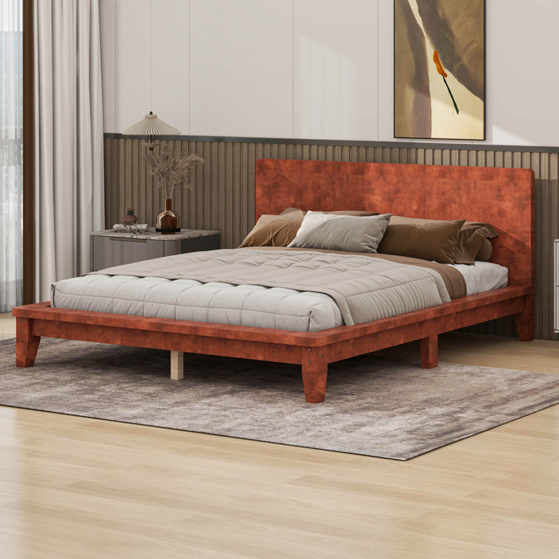 Platform Bed Frame With Headboard, Full , Brown