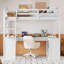 Lit mezzanine double en bois avec bureau en U et miroir à trois volets pour la chambre à coucher-203944451