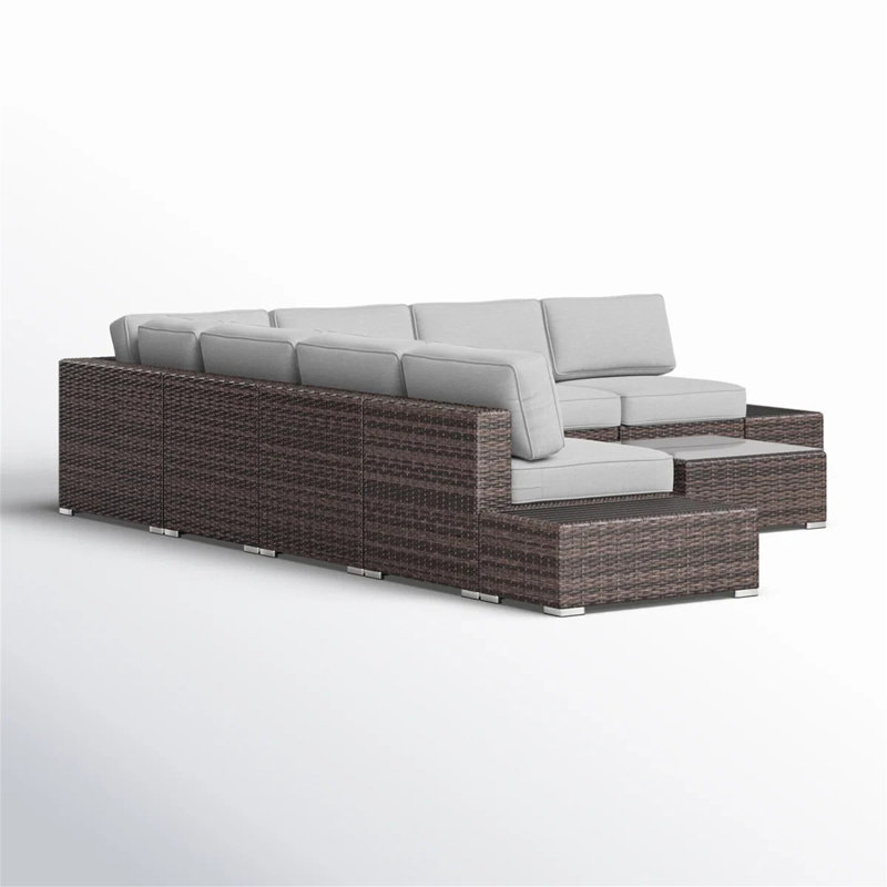 Ensemble de conversation modulaire en osier pour 6 personnes avec coussins moelleux - entièrement assemblé