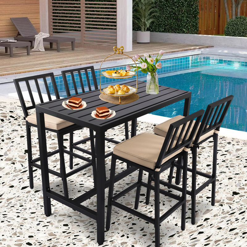 Ensemble repas d'extérieur 5 pièces avec coussins 5 pièces, Noir