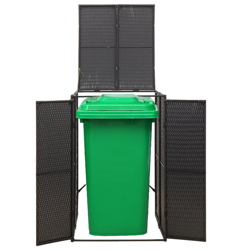 vidaXL Single Wheelie Bin Shed Black 27.6"x31.5"x46.1" Poly Rattan, Black