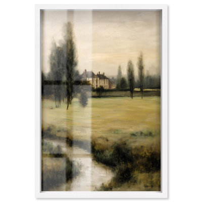 Décoration murale maison de campagne Verdant Whisper Estate I Shadowbox Print par Art Remedy, cadre blanc, 17 x 25