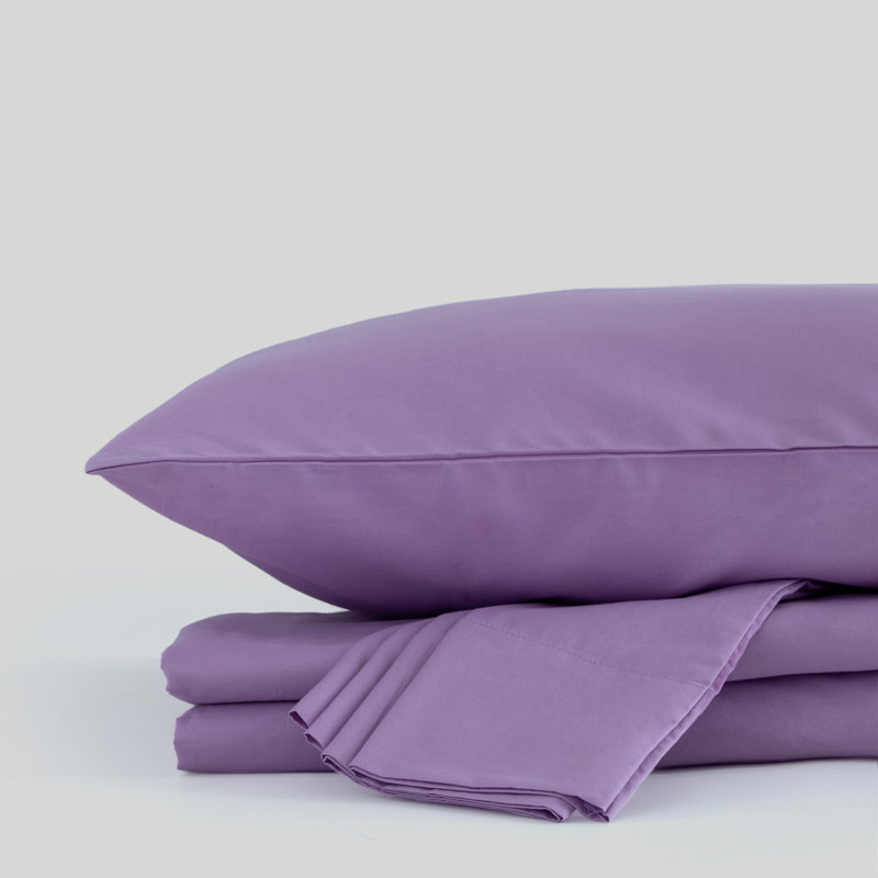 Ensemble de draps en percale 100% coton 300 fils Percale, Ensemble de draps pour très grand lit californien, Lilas