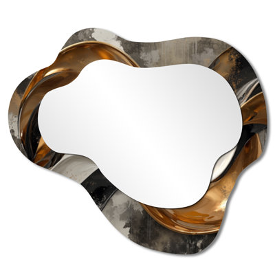 Golden Fractal Temporal Flux I - Abstract Asymmetrical Wall Mirror, Modern Vanity Mirror, Printed on Metal