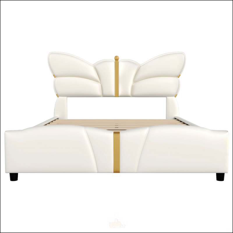 Structure de lit tapissier en similicuir pour grand lit, Beige, Grand lit