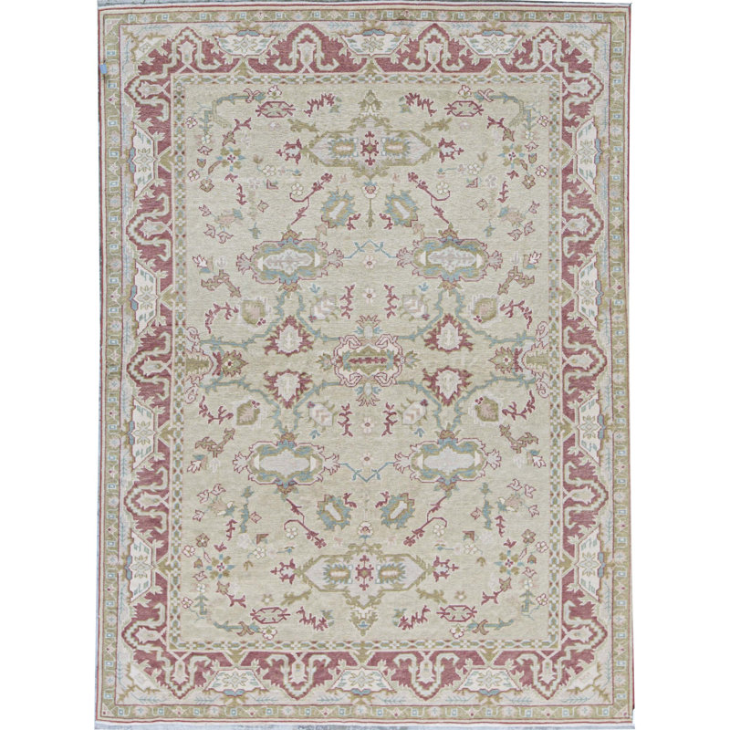 Wool Oriental Area Rug in Beige/Rust/Green