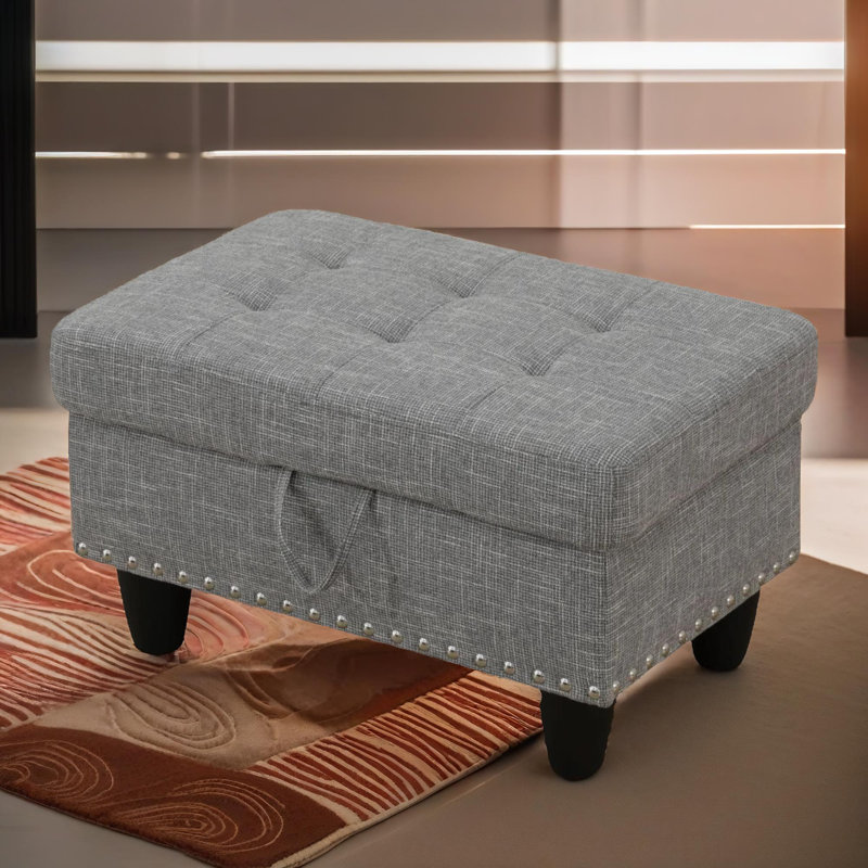Orion  Brown Grey Linen Ottoman, Brown Gray