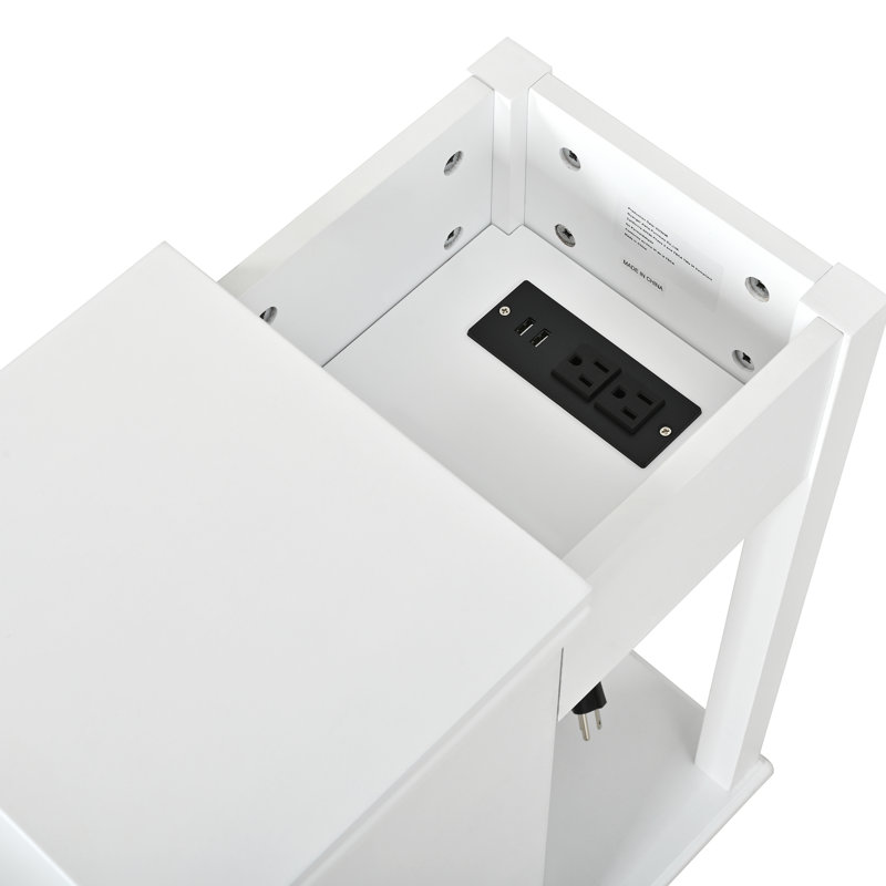 Table de bout à 3 tiroirs avec station de charge et porte-gobelet dissimulé, White