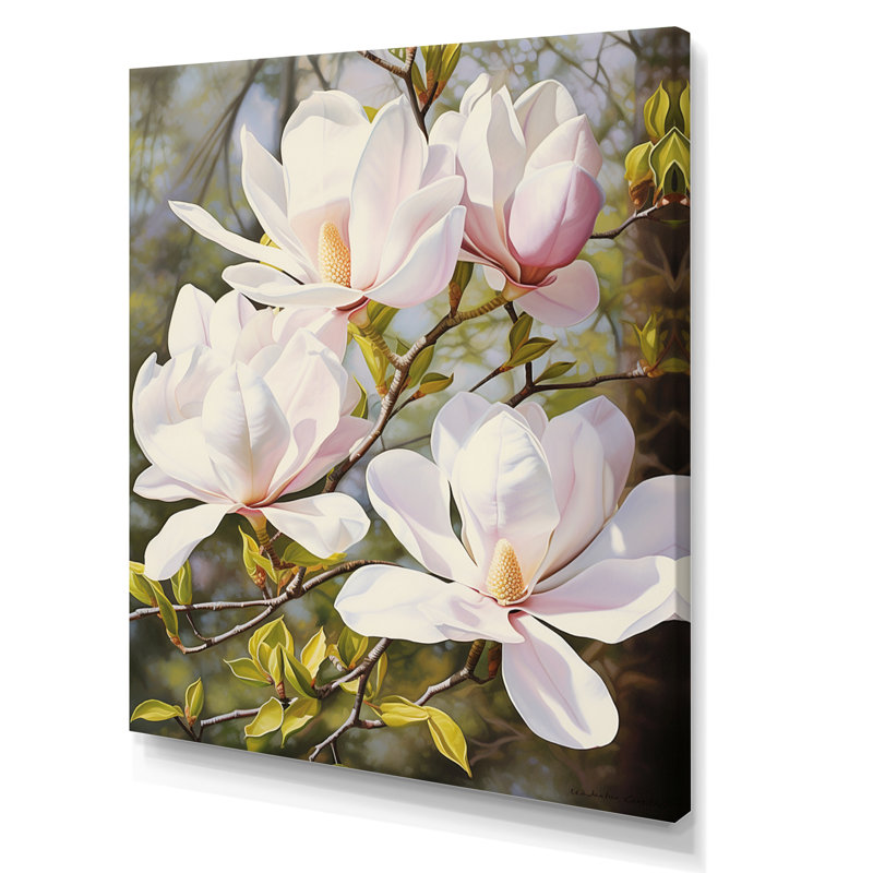 Blanc et rose magnolia tranquillité - impression, H 40 po x l 30 po x P 1,5 po, Toile tendue