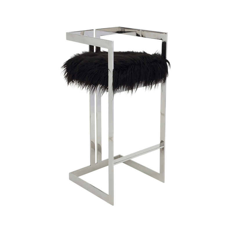 Tabouret de bar Kangé Pangea Home, Similifourrure noire, Argent argent, Tabouret de bar (siège d'une hauteur de 29,5 po)
