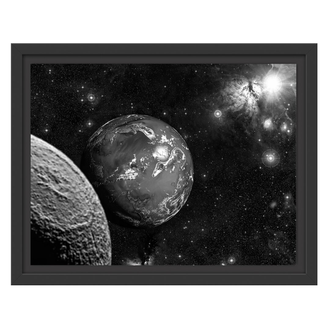 Gerahmtes Wandbild Planet ErdeKosmos Kunst B&W