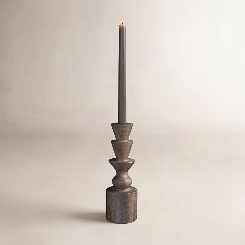 Wood Tabletop Candlestick, 10" H x 3" W x 3" D