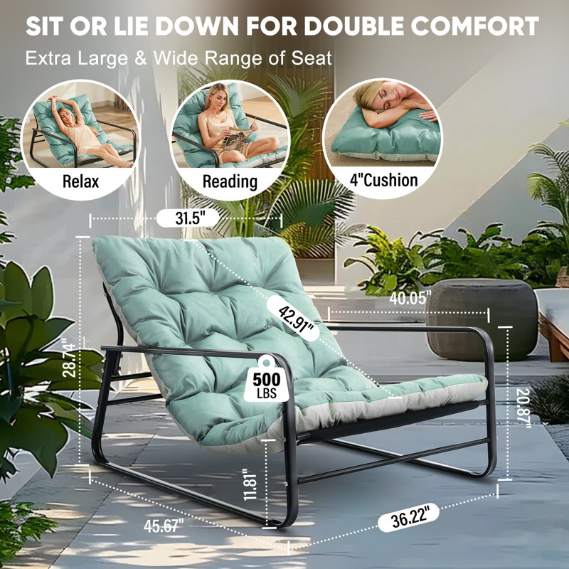 Ebern Designs Patio Outdoor Lounge Chair, Oversized Comfy Sling Recliner Chair, With Support 500lbs Extra Thick Puffy Cushion, Modern Outside Furniture For Backyard, Garden, Porch, Poolside