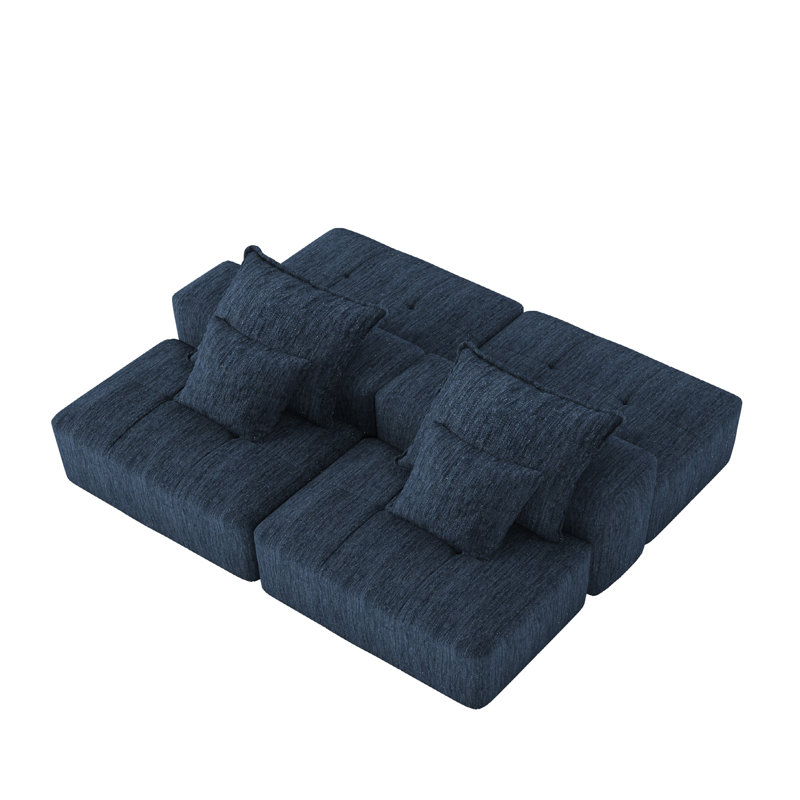 Modern Oversized Modular Sectional Sofa With 2 Ottoman And 2 Seat,Sparkling Chenille Fabric Soft Cushion Sofa With 4 Pillows,4 PCS DIY Combination Tufted Sofa,No Assembly Required,BLUE