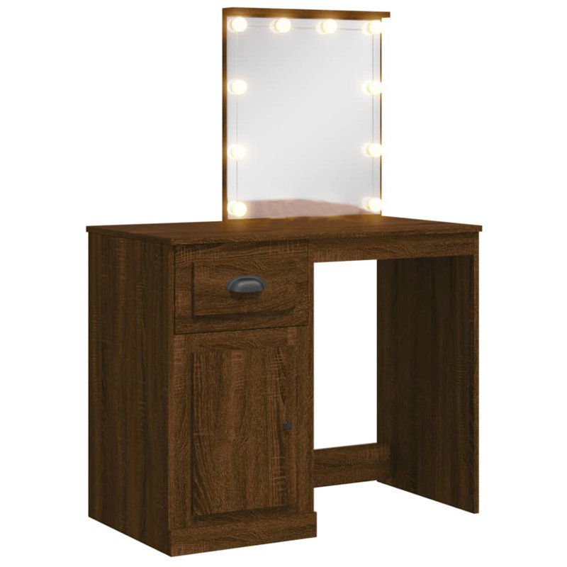 Dressing Table with Mirror, Brown Oak