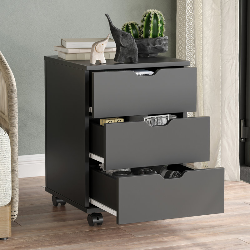 Antojuan 15.74'' Wide 3 -Drawer Mobile File Cabinet, Black