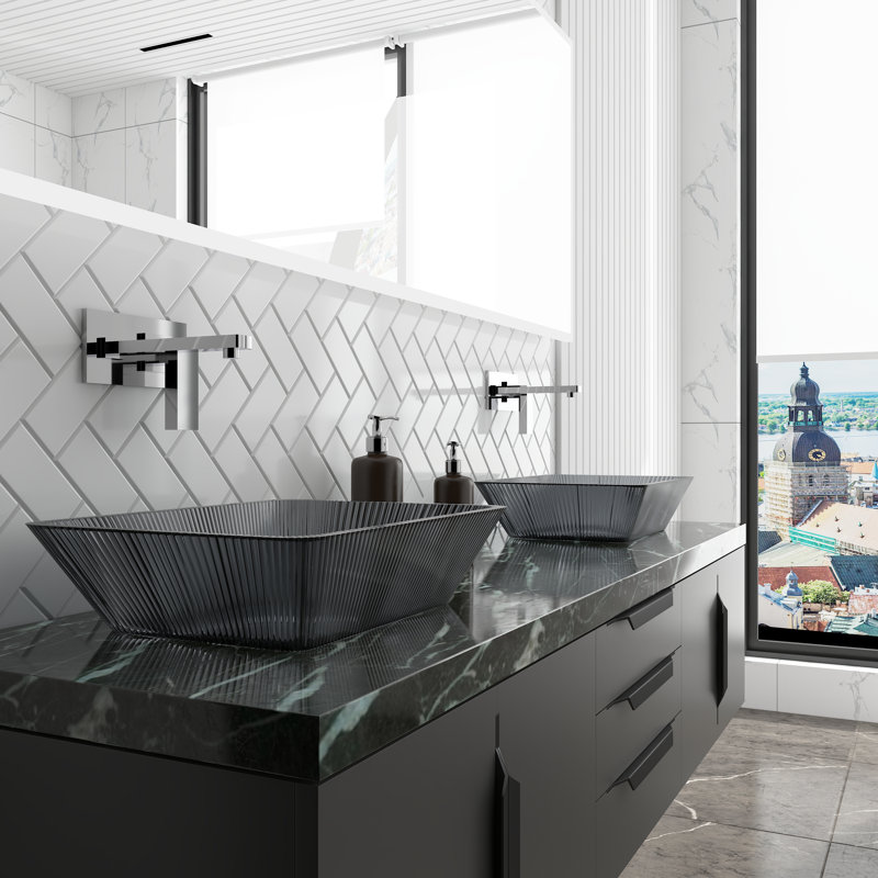 Lavabo de salle de bain rectangulaire en verre 18 po Charlie - Collection Modern Style, Gris