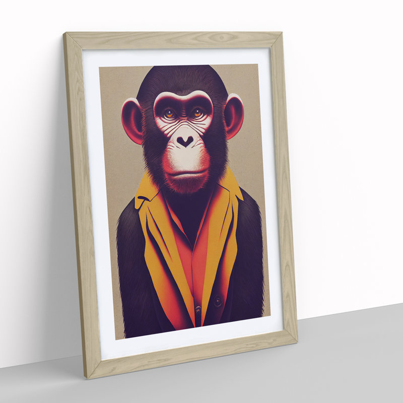 Dashing Monkey 1 Piece Single Picture Frame Wall Art, 34cm H x 25cm W x 2cm D, Oak