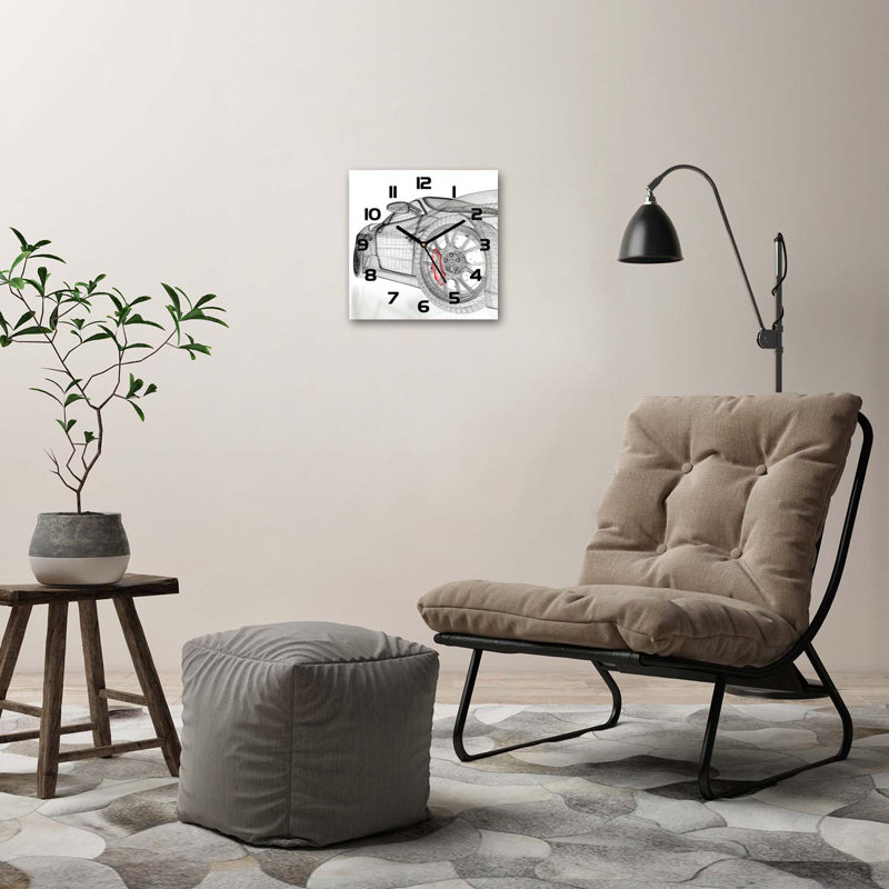 Ilie Glass Wall Clock, Black/Red/Grey