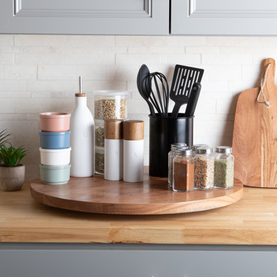 Plateau tournant Lazy Susan en bois d'acacia de 56 cm (22 pouces), plateau de service rotatif à 360° pour charcuterie, amuse-gueules, ustensiles de cuisine et décoration de table, plateau tournant à poser sur la table, naturel