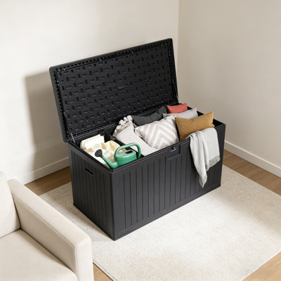 230 Gallon Resin Outdoor Deck Box, Waterproof Patio Storage Box with Lockable Lid for Cushions, Pool Accessories & Garden Tools