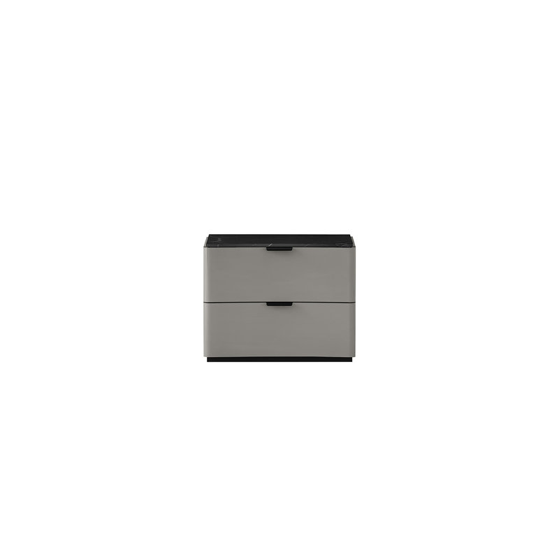 Table de chevet 2 tiroirs Hywel, Gris clair / noir