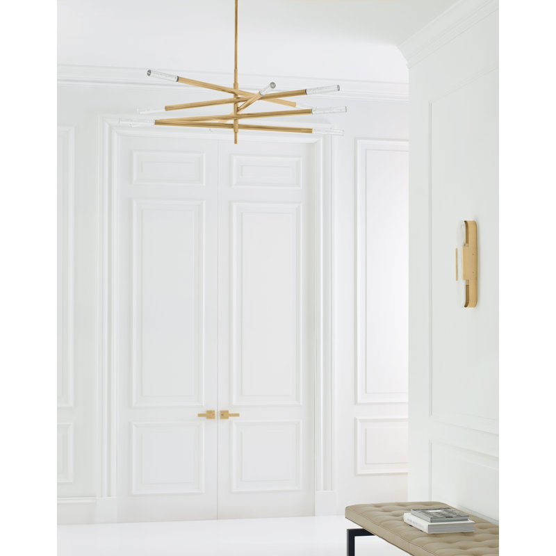 Kelly Wearstler Rousseau Grande Ten Light Articulating Chandelier, Antique Burnished Brass, Seeded Glass
