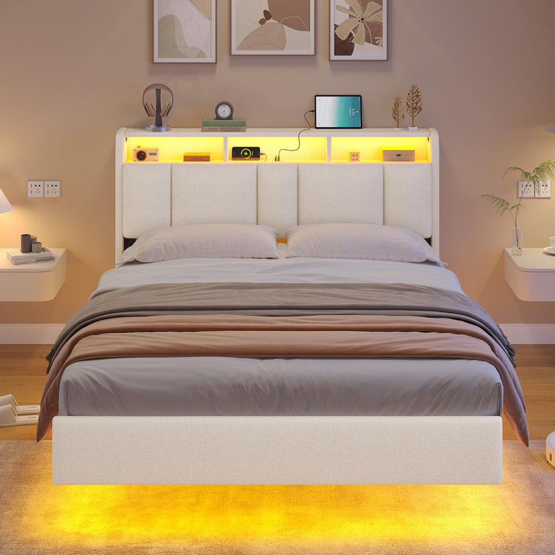 Upholstered Bed, Beige, Double (4'6)