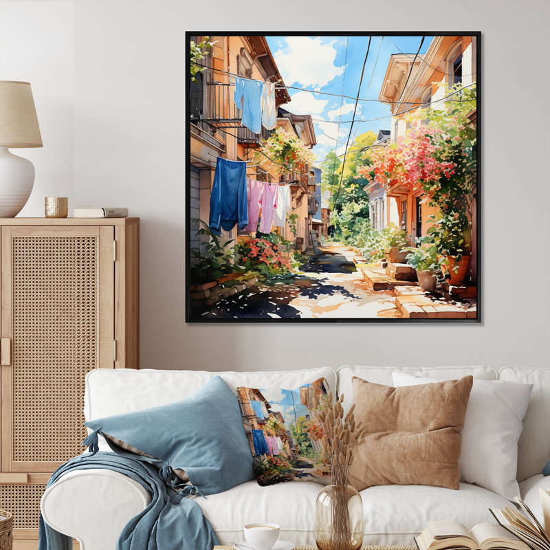 «Italian Village», reproduction de scène rustique sur toile - Jour de lessive en Italie II, H 24 po x l 24 po x P 1 po