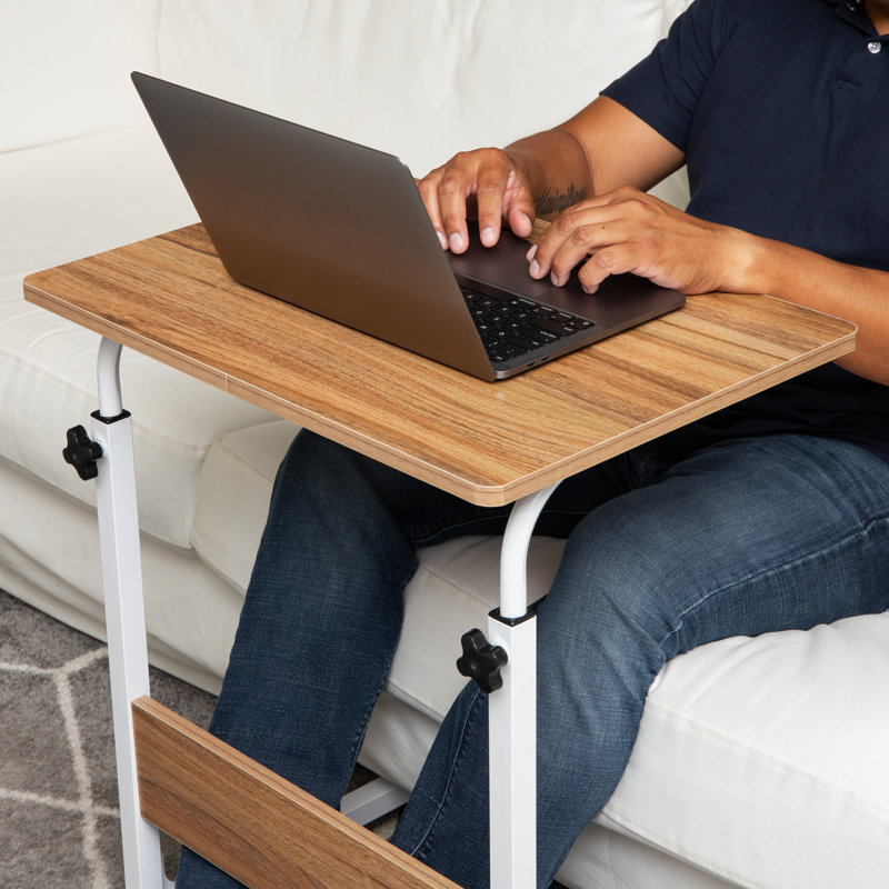 Adjustable Brown Particle Board Mobile Laptop Desk with Keyboard Tray