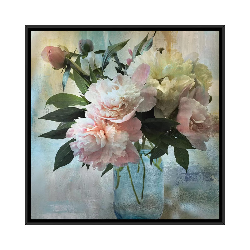 Peony Bouquet II by Nan - Painting, No Matte, 37" H x 37" W x 1.5" D, Black Frame