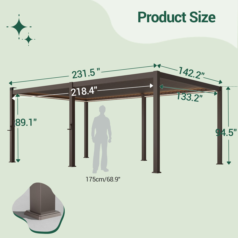 Metal Louvered Pergola with Solar Lights, 20 ft x 12 ft
