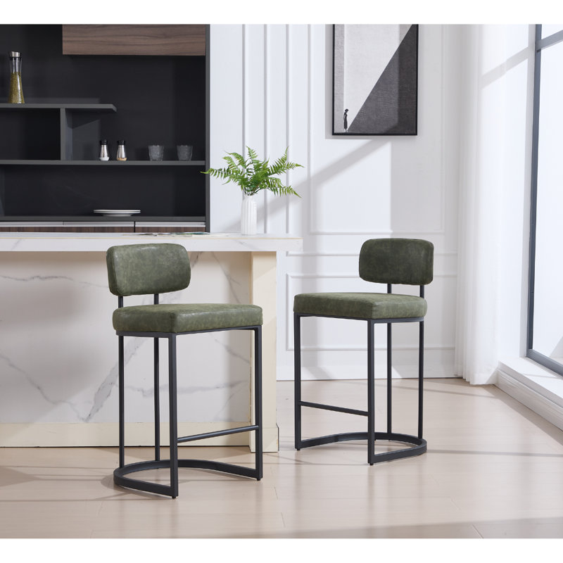 Upholstered Counter Stool with Metal Frame, Green