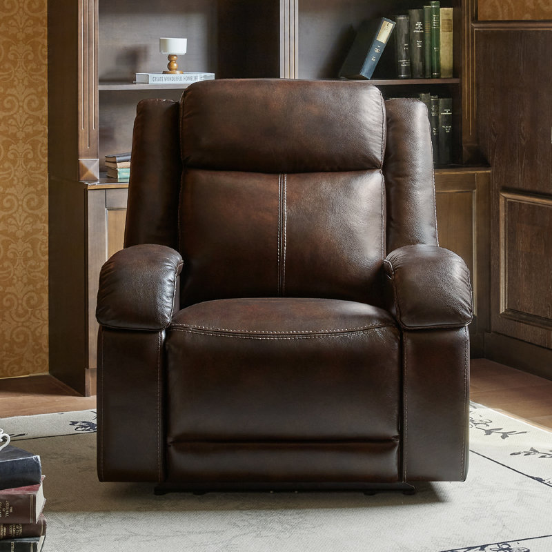 Fauteuil inclinable électrique Zachery en cuir véritable avec port USB, Cuir véritable brun
