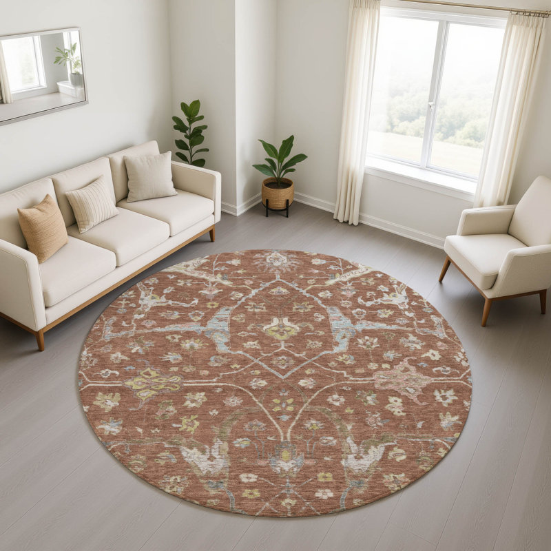 Premium Machine Washable Mayfield AMF2233 Global Rug, Paprika, 8' Round