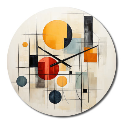 Colorful Mid Century Geometry Patchwork I - Abstract Collages Wall Clock -  East Urban Home, B256C03999EF4D82B8A7DD0E5DA80C9C